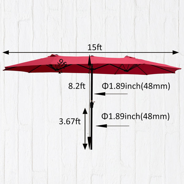 English Elm 15Ftx9FtDouble-Sided Extra Large Oval Patio Umbrella with Crank, Wind Vent, UV40+ Water Resistant Shade W656P145897