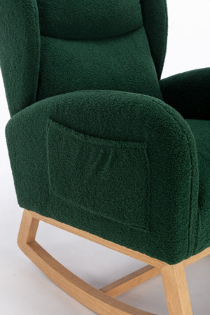 English Elm 049-teddy Plush Wingback Rocking Chair Solid Wood Base Nursery and Living Room Comfort Green W527P147431