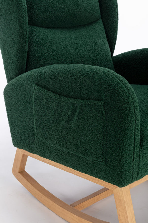 English Elm 049-teddy Plush Wingback Rocking Chair Solid Wood Base Nursery and Living Room Comfort Green W527P147431