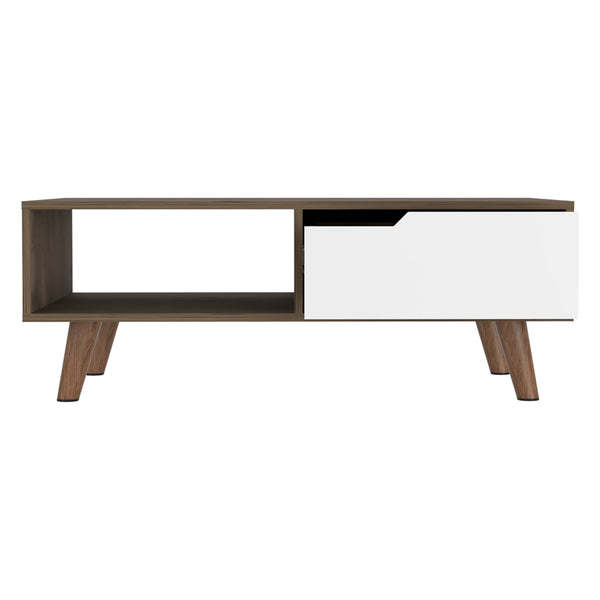 English Elm Coffee Solid Wood-Look Coffee Table with One Open Shelf and Drawer, Dark Walnut Finish, Modern Chic Multicolor 44.09 L x 27.95 W x 4.72 H B097133241