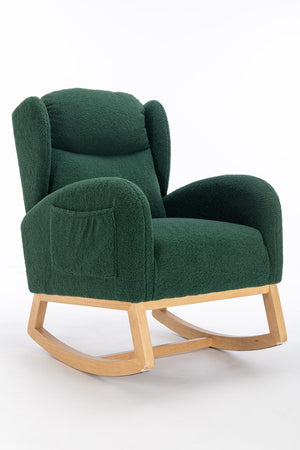 English Elm 049-teddy Plush Wingback Rocking Chair Solid Wood Base Nursery and Living Room Comfort Green W527P147431