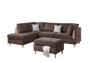 English Elm 3-PCS Reversible Sectional Sofa Set with Tufted Chenille, Storage Ottoman & Accent Pillows, Modern Design Chocolate 35 L x 16 W x 77 H B011S00721