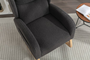 English Elm 049-teddy Plush Wingback Rocking Chair Solid Wood Base Nursery and Living Room Comfort Dark Gray W527P147433