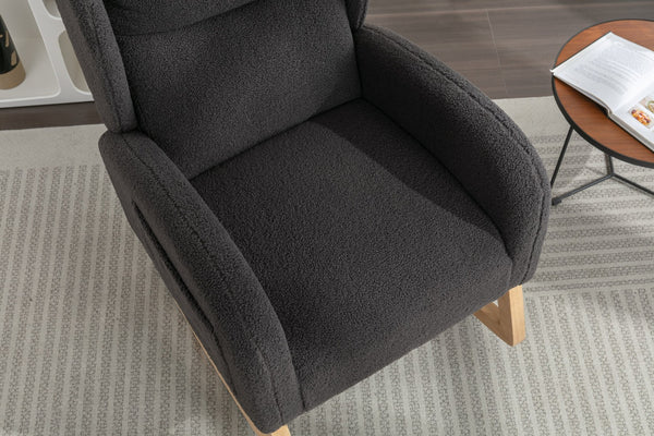 English Elm 049-teddy Plush Wingback Rocking Chair Solid Wood Base Nursery and Living Room Comfort Dark Gray W527P147433