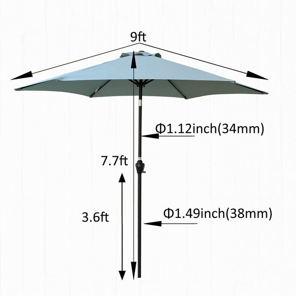 English Elm 9FT Outdoor Patio Umbrella Hexagon Canopy with Crank Lift, Tilt, Wind Vent & UPF40+ Weather Resistant Frosty Green W656134975