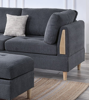 English Elm 3-PCS Reversible Sectional Sofa Set with Tufted Chenille, Storage Ottoman & Accent Pillows, Modern Design Charcoal 35 L x 16 W x 77 H B011S00720