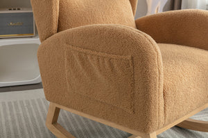 English Elm 049-teddy Plush Wingback Rocking Chair Solid Wood Base Nursery and Living Room Comfort Khaki W527P147435