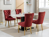 English Elm Nikki Collection Modern, High-End Tufted Solid Wood Contemporary Velvet Upholstered Dining Chair With Golden Stainless Steel Plating Legs,Nailhead Trim,Set Of 2,Wine Red and Gold, Sw1601Wr,Burgundy