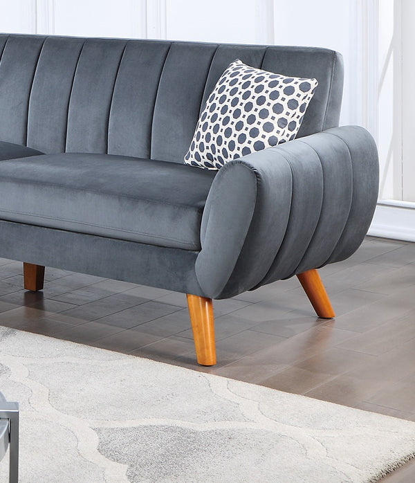 English Elm Contemporary Velvet 2-Piece Sofa Set with Mid-Century Ribbed Tufting, Plush Cushions & Wooden Legs Dark Gray 32 L x 17 W x 80 H B011S00726