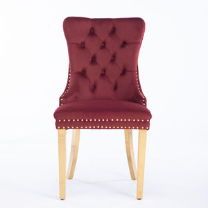 English Elm Nikki Collection Modern, High-End Tufted Solid Wood Contemporary Velvet Upholstered Dining Chair With Golden Stainless Steel Plating Legs,Nailhead Trim,Set Of 2,Wine Red and Gold, Sw1601Wr,Burgundy