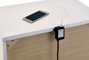 English Elm Contemporary White High-Gloss Nightstand with Chrome Handles & Feet, Felt-Lined Drawer, USB Charger B011P156646