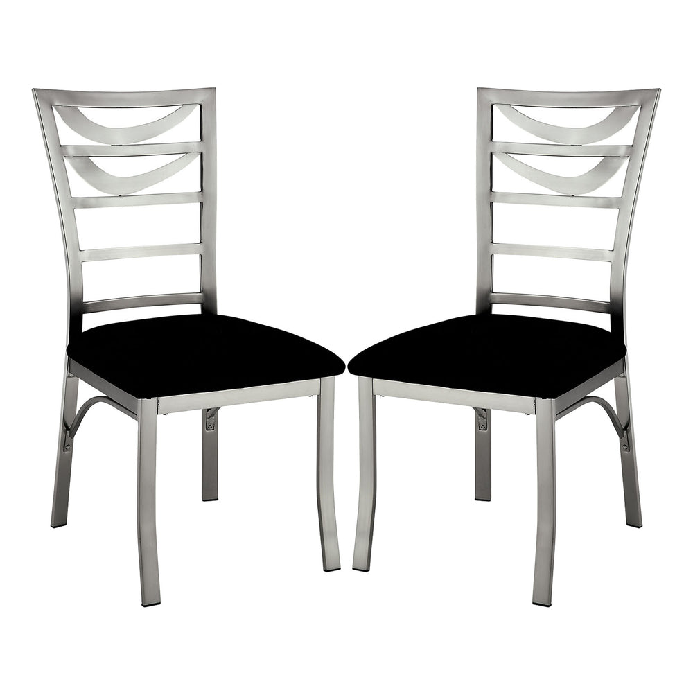 English Elm Set of 2 Black Microfiber Metal Side Chairs with Satin-Plated Silver Frame, Padded Comfort and Ladder Back Design B016P156811