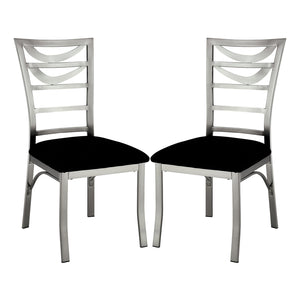 English Elm Set of 2 Black Microfiber Metal Side Chairs with Satin-Plated Silver Frame, Padded Comfort and Ladder Back Design B016P156811