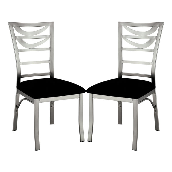 English Elm Set of 2 Black Microfiber Metal Side Chairs with Satin-Plated Silver Frame, Padded Comfort and Ladder Back Design B016P156811