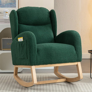 English Elm 049-teddy Plush Wingback Rocking Chair Solid Wood Base Nursery and Living Room Comfort Green W527P147431