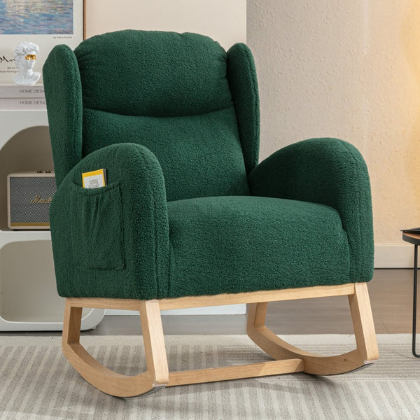 English Elm 049-teddy Plush Wingback Rocking Chair Solid Wood Base Nursery and Living Room Comfort Green W527P147431