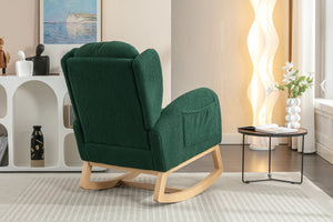 English Elm 049-teddy Plush Wingback Rocking Chair Solid Wood Base Nursery and Living Room Comfort Green W527P147431