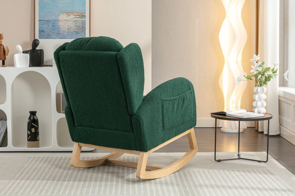 English Elm 049-teddy Plush Wingback Rocking Chair Solid Wood Base Nursery and Living Room Comfort Green W527P147431