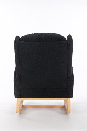 English Elm 049-teddy Plush Wingback Rocking Chair Solid Wood Base Nursery and Living Room Comfort Black W527P147437