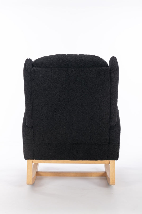 English Elm 049-teddy Plush Wingback Rocking Chair Solid Wood Base Nursery and Living Room Comfort Black W527P147437
