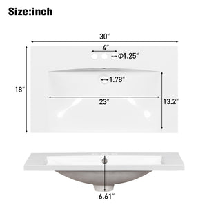 English Elm 30'' Bathroom Vanity Set With Sink, Modern Storage Cabinet, Mirror & 3 Drawers For Efficient Organization SW000127AAK-3