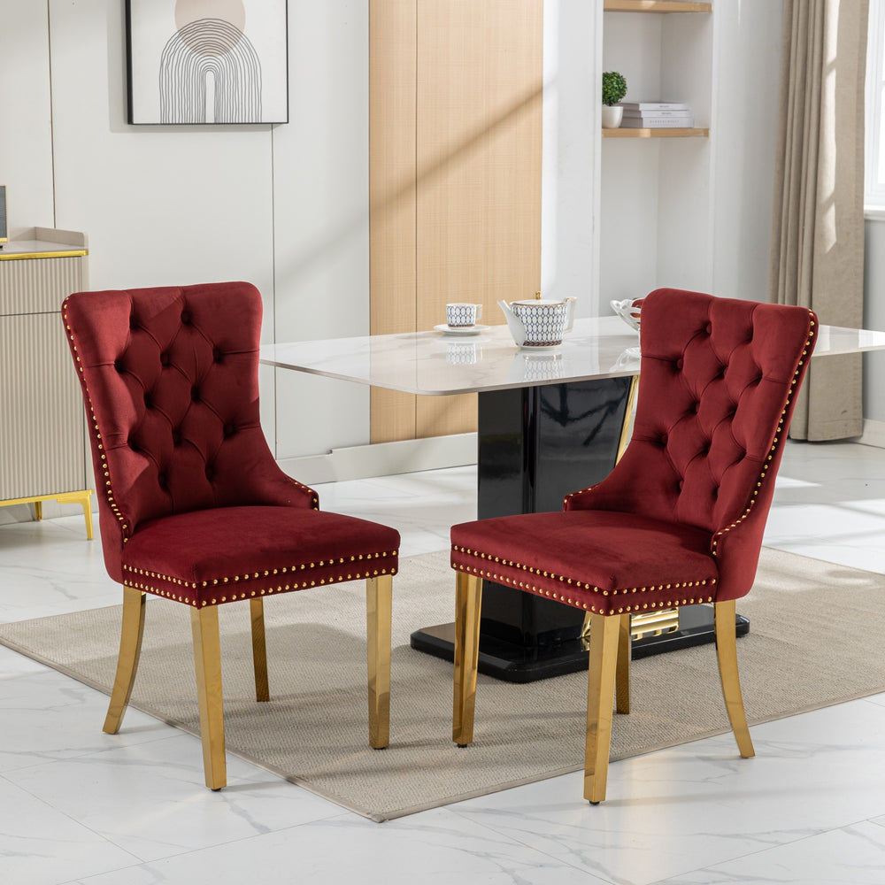 English Elm Nikki Elegant Tufted Velvet Dining Chair with Solid Wood Frame, High-Density Foam & Steel Spring Burgundy W1143P151484