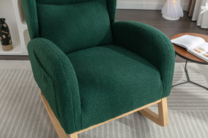 English Elm 049-teddy Plush Wingback Rocking Chair Solid Wood Base Nursery and Living Room Comfort Green W527P147431
