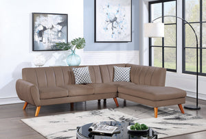 English Elm Contemporary Velvet 2-Piece Sectional Sofa with Tufted Vertical Back, Curved Arm, Pillows Included Light Brown 34 L x 18 W x 76 H B011S00724