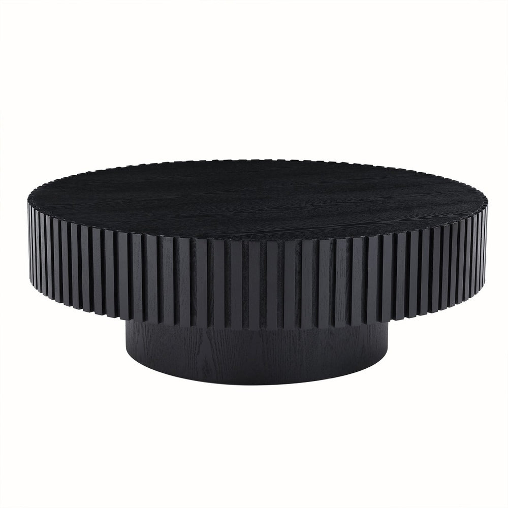 English Elm 31.49'' Round Mdf Pedestal Coffee Table Matte Black Finish Modern Apartment Living W876P147627