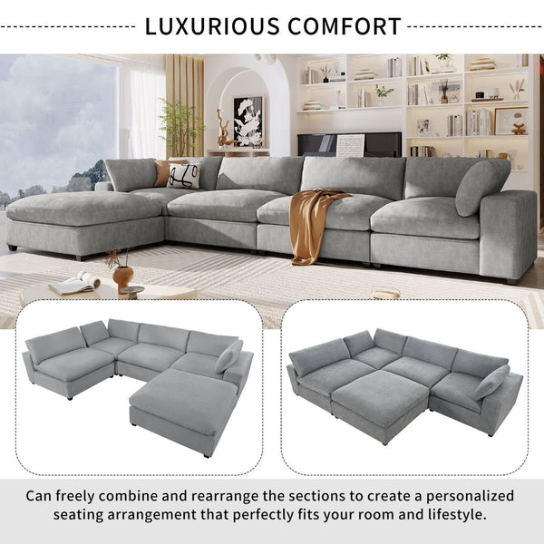 English Elm U-style Modular Sectional Sofa with Removable Ottoman Plush Polyester Living Room WY000370AAE