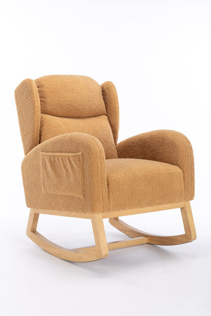 English Elm 049-teddy Plush Wingback Rocking Chair Solid Wood Base Nursery and Living Room Comfort Khaki W527P147435
