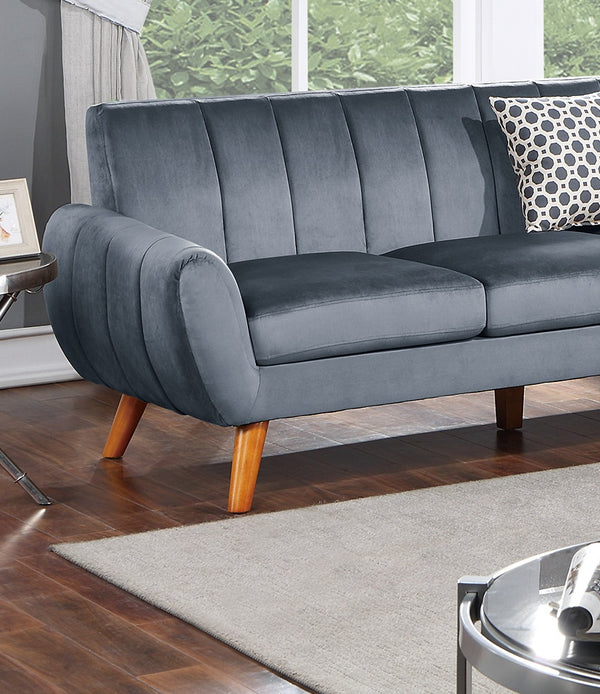 English Elm Contemporary Velvet 2-Piece Sectional Sofa with Tufted Vertical Back, Curved Arm, Pillows Included Dark Gray 34 L x 26 W x 85 H B011S00725