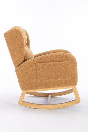 English Elm 049-teddy Plush Wingback Rocking Chair Solid Wood Base Nursery and Living Room Comfort Khaki W527P147435