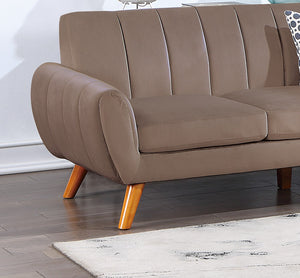 English Elm Contemporary Velvet 2-Piece Sectional Sofa with Tufted Vertical Back, Curved Arm, Pillows Included Light Brown 34 L x 18 W x 76 H B011S00724