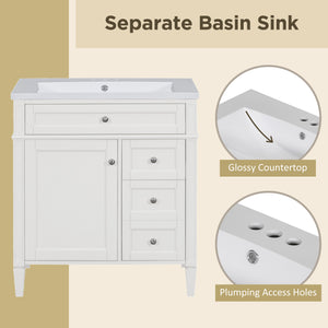 English Elm 30'' Modern Bathroom Vanity With Resin Sink, Elegant Storage Cabinet & Smart Organization Solutions SW000122AAK-2