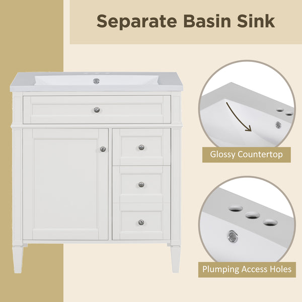 English Elm 30'' Modern Bathroom Vanity With Resin Sink, Elegant Storage Cabinet & Smart Organization Solutions SW000122AAK-2