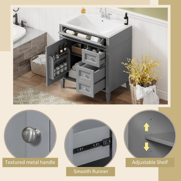 English Elm 30'' Modern Bathroom Vanity With Soft-Close Drawers, Durable Resin Sink & Chic Storage Solutions SW000122AAE-2