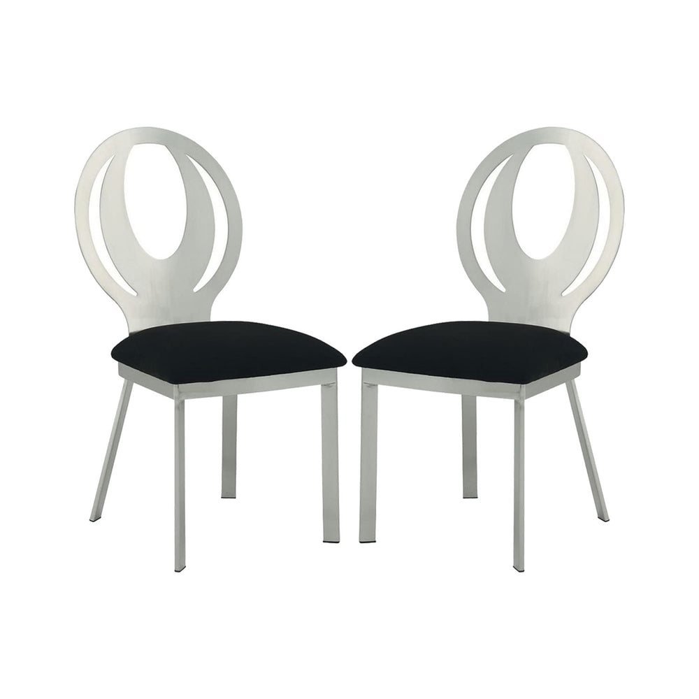 English Elm Set of 2 Oval Metal Back Dining Chairs with Black Foam Seats, Satin Silver Powder-Coated Finish, Stylish Comfort B016P156808