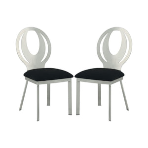 English Elm Set of 2 Oval Metal Back Dining Chairs with Black Foam Seats, Satin Silver Powder-Coated Finish, Stylish Comfort B016P156808