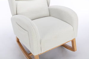 English Elm 049-teddy Plush Wingback Rocking Chair Solid Wood Base Nursery and Living Room Comfort Ivory W527P147427