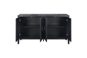 English Elm Carved Floral Handle Pine Veneer Sideboard Antique Four Door Buffet Cabinet W1445P146387