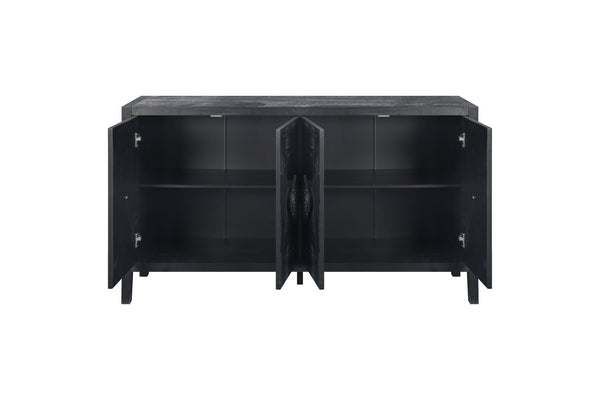English Elm Carved Floral Handle Pine Veneer Sideboard Antique Four Door Buffet Cabinet W1445P146387