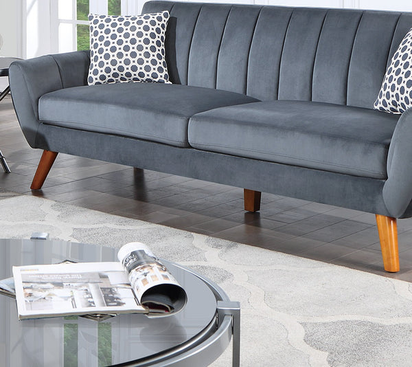 English Elm Contemporary Velvet 2-Piece Sofa Set with Mid-Century Ribbed Tufting, Plush Cushions & Wooden Legs Dark Gray 32 L x 17 W x 80 H B011S00726