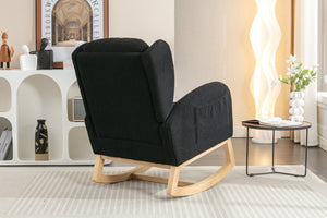 English Elm 049-teddy Plush Wingback Rocking Chair Solid Wood Base Nursery and Living Room Comfort Black W527P147437
