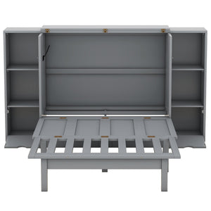 English Elm Queen Wall Bed with Usb Charging Shelves and Drawers for Studio or Guest Room Gray LP000568AAE