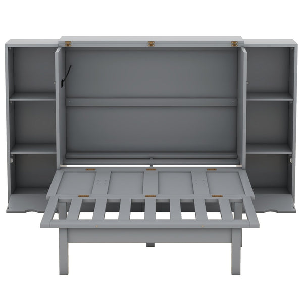 English Elm Queen Wall Bed with Usb Charging Shelves and Drawers for Studio or Guest Room Gray LP000568AAE