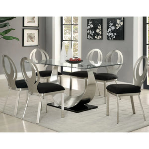 English Elm Set of 2 Oval Metal Back Dining Chairs with Black Foam Seats, Satin Silver Powder-Coated Finish, Stylish Comfort B016P156808