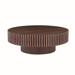 English Elm 35.43'' Round Mdf Pedestal Coffee Table Fluted Sculptural Base for Modern Living Rooms Walnut W876P353901