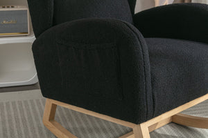 English Elm 049-teddy Plush Wingback Rocking Chair Solid Wood Base Nursery and Living Room Comfort Black W527P147437