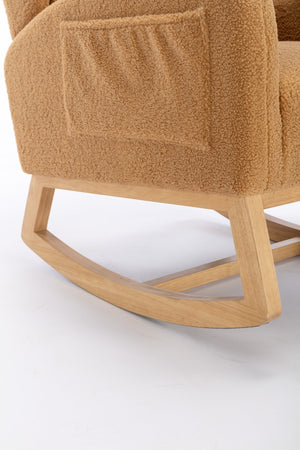 English Elm 049-teddy Plush Wingback Rocking Chair Solid Wood Base Nursery and Living Room Comfort Khaki W527P147435